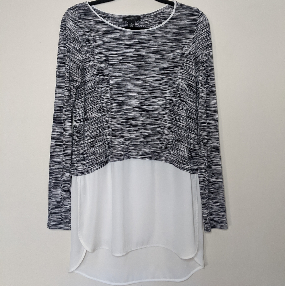 WHBM Flowy Blouse Sheer Panel White Gray Small